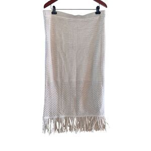 Ryegrass woman’s XL boho fringe crocheted Long Beach vibes lined tan skirt